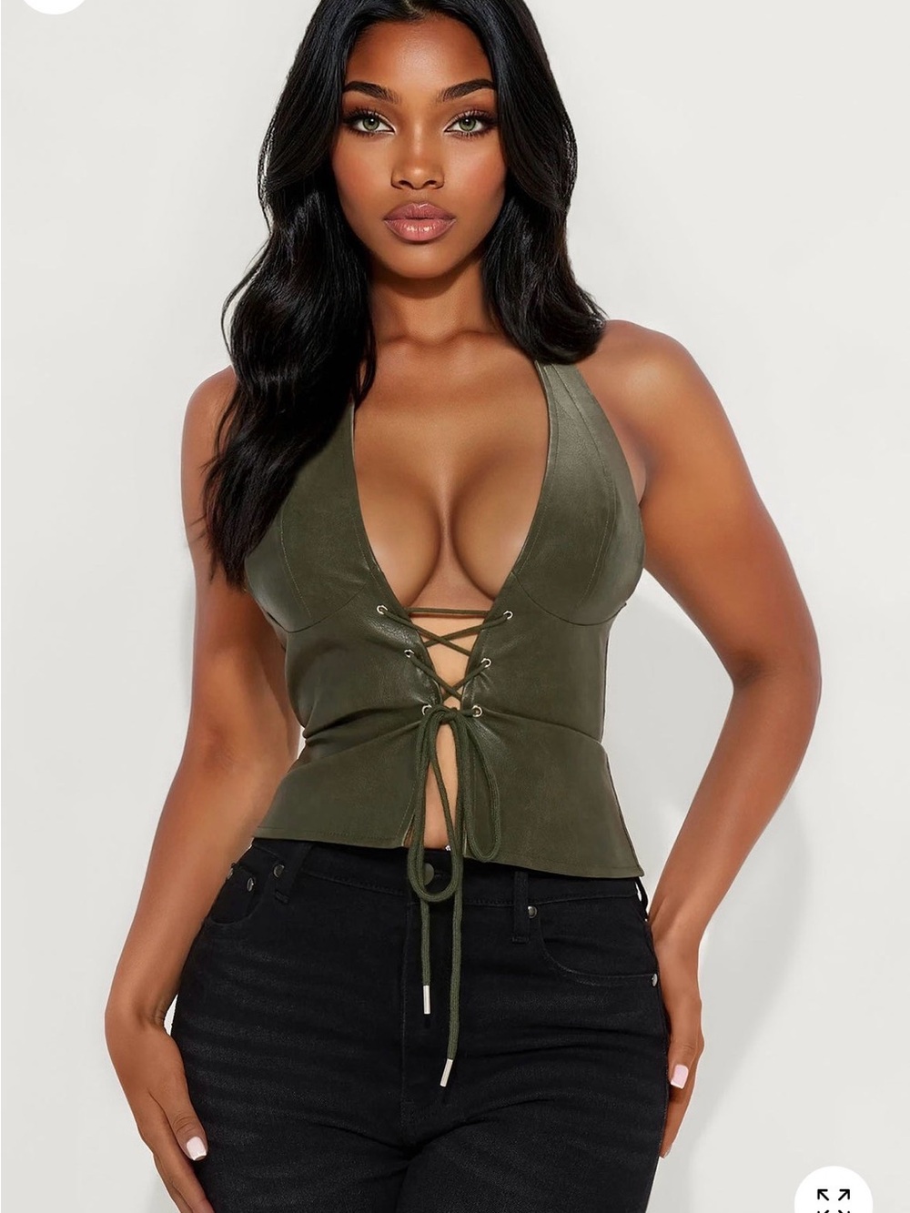 Green Lace-Up Halter Top